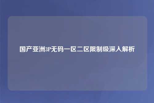 国产亚洲3P无码一区二区限制级深入解析